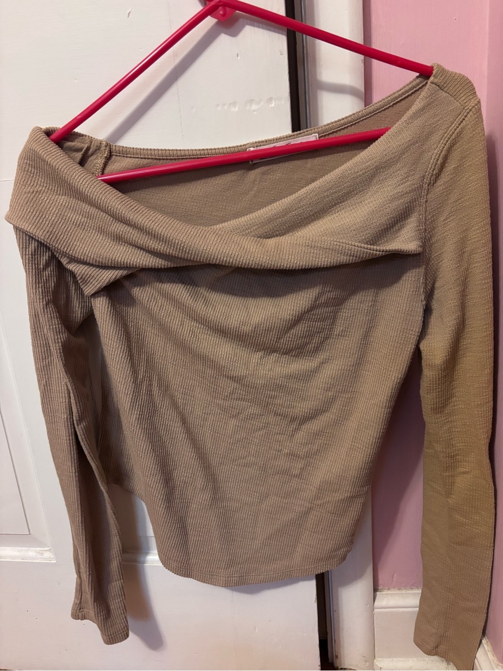 Free People Tan/Brown Off-Shoulder Long-Sleeve Top